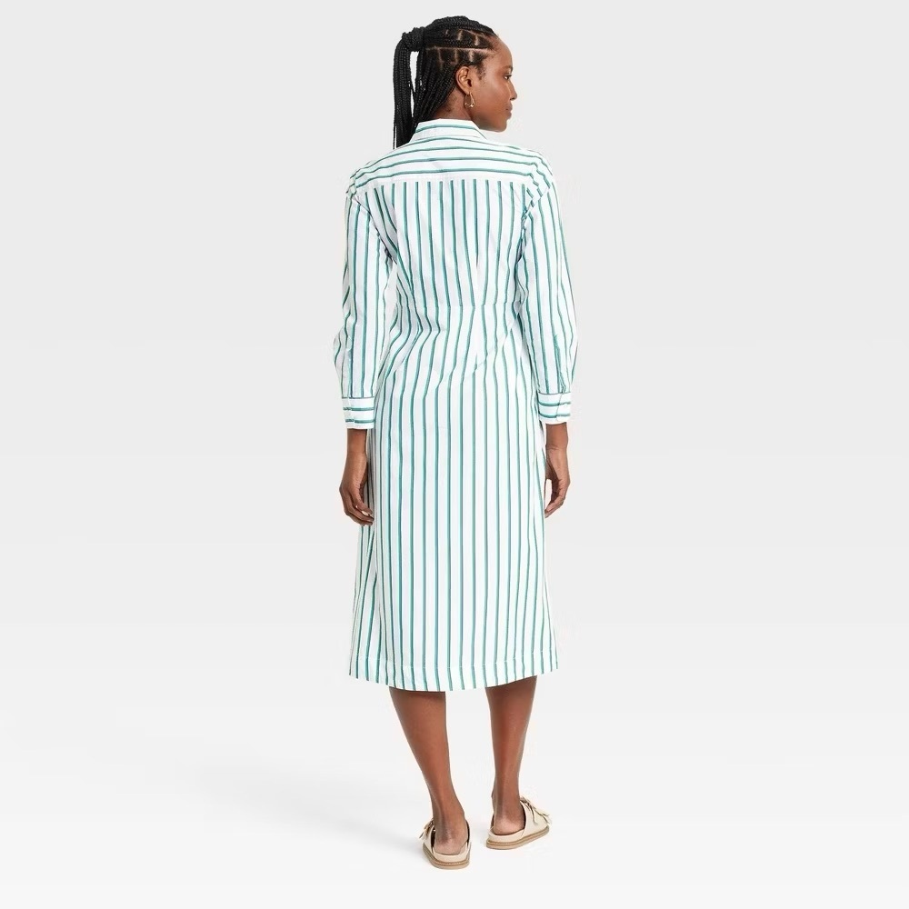 Universal Thread Green, Navy, and White Striped, Tie Waist, Midi Dress, XXL - Picture 3 of 8